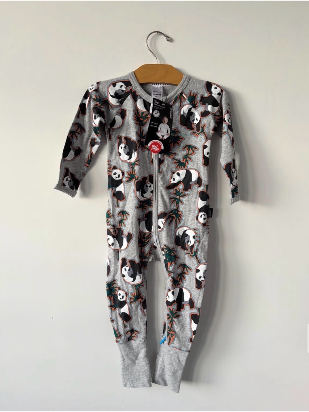 Bonds Grey Panda Print Footed One-Piece Pajamas